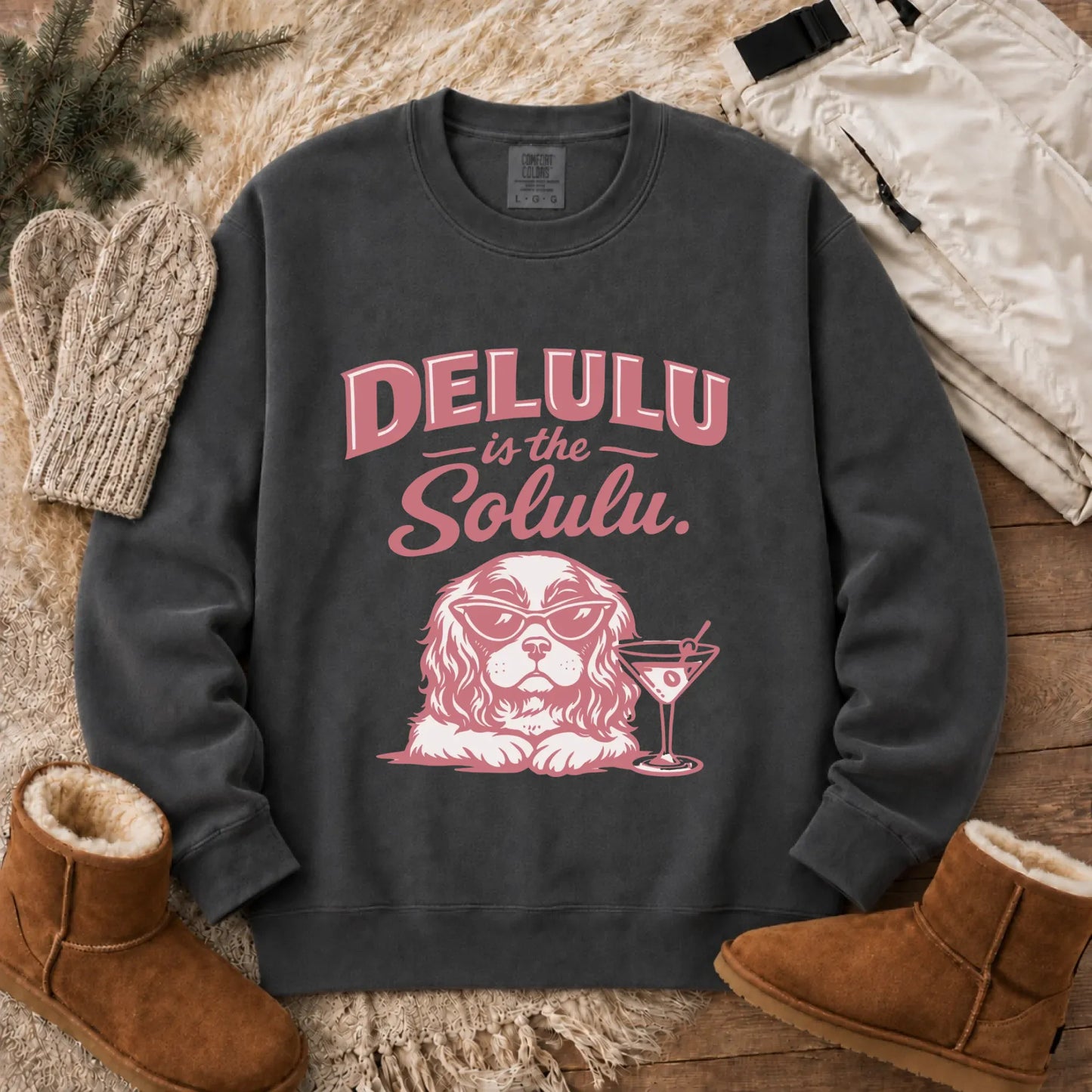 Cavalier Delulu Drinking Martini Unisex Sweatshirt Pepper