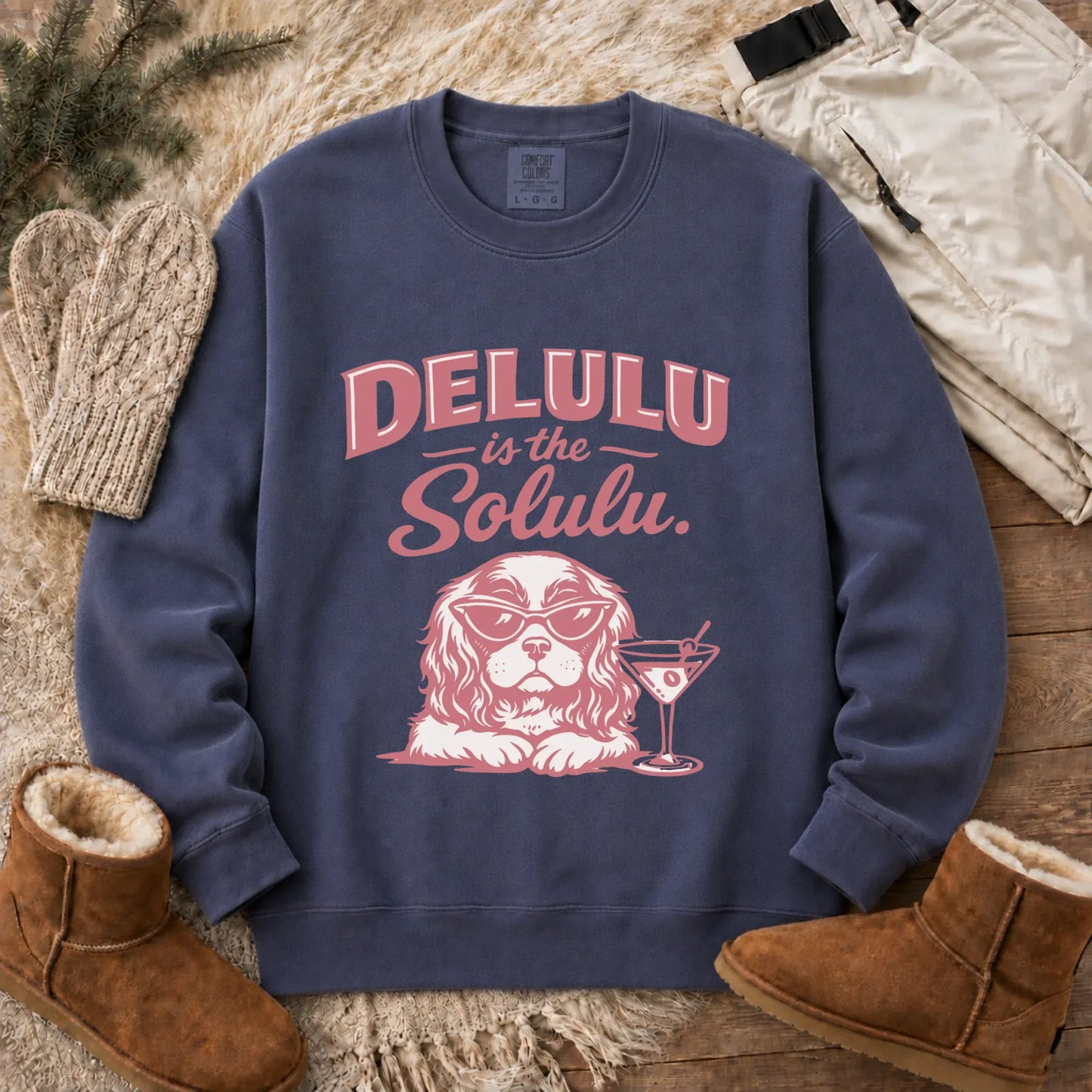 Cavalier Delulu Drinking Martini Unisex Sweatshirt Denim