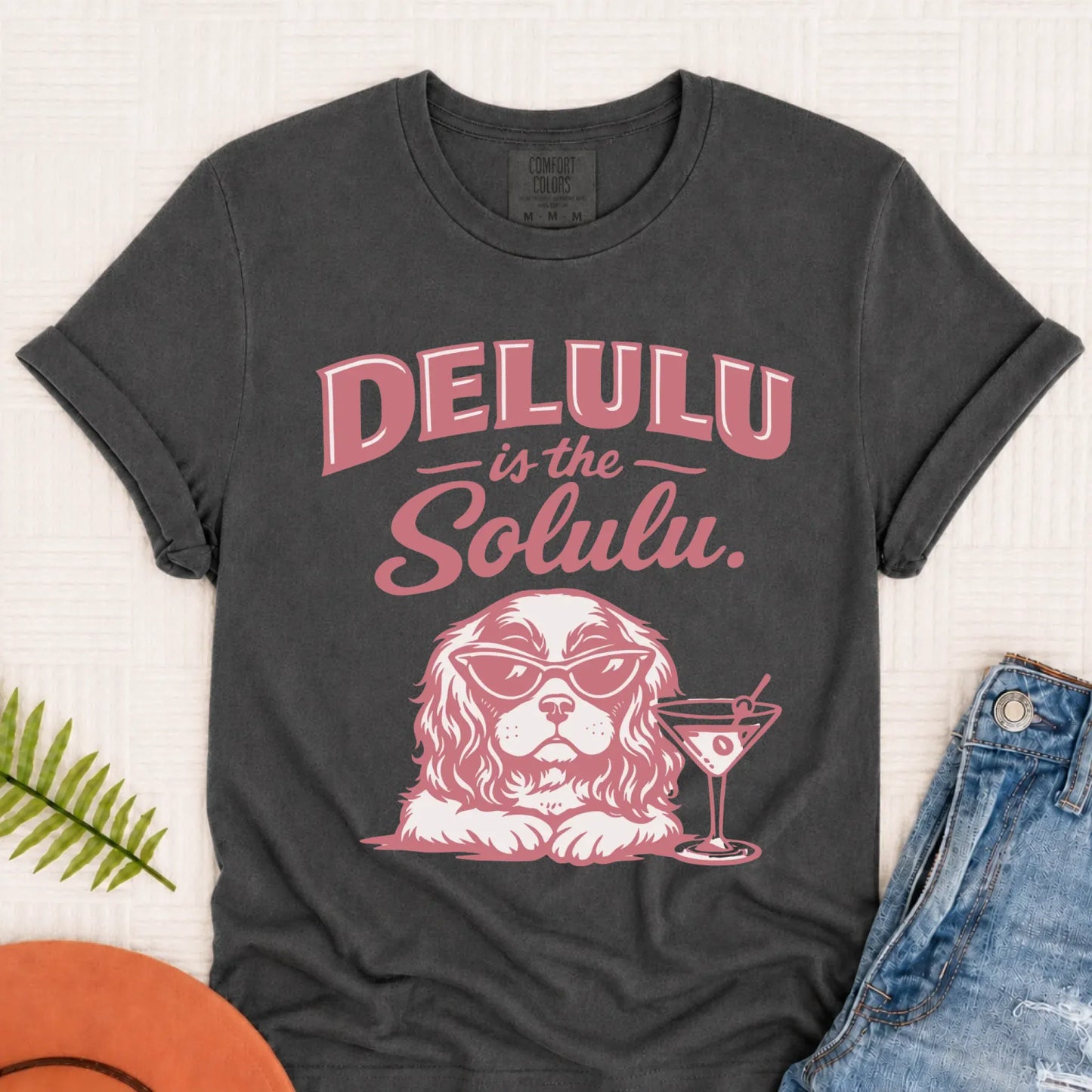 Cavalier Delulu Drinking Martini Unisex TShirt Pepper