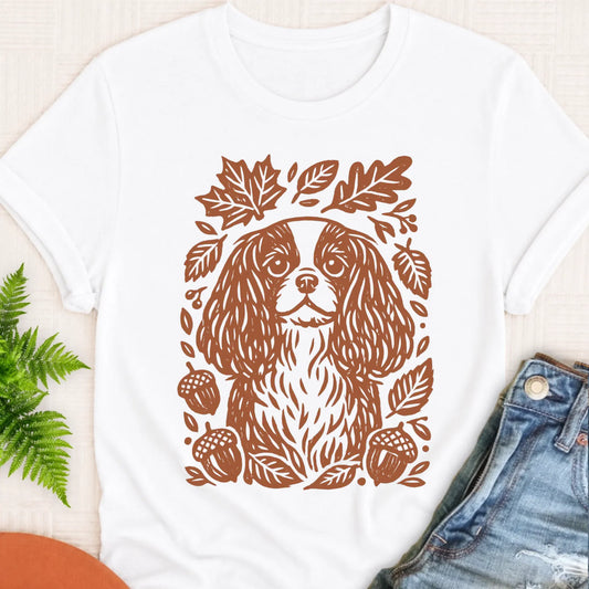 Cavalier Fall Autumn Leaves Unisex TShirt White