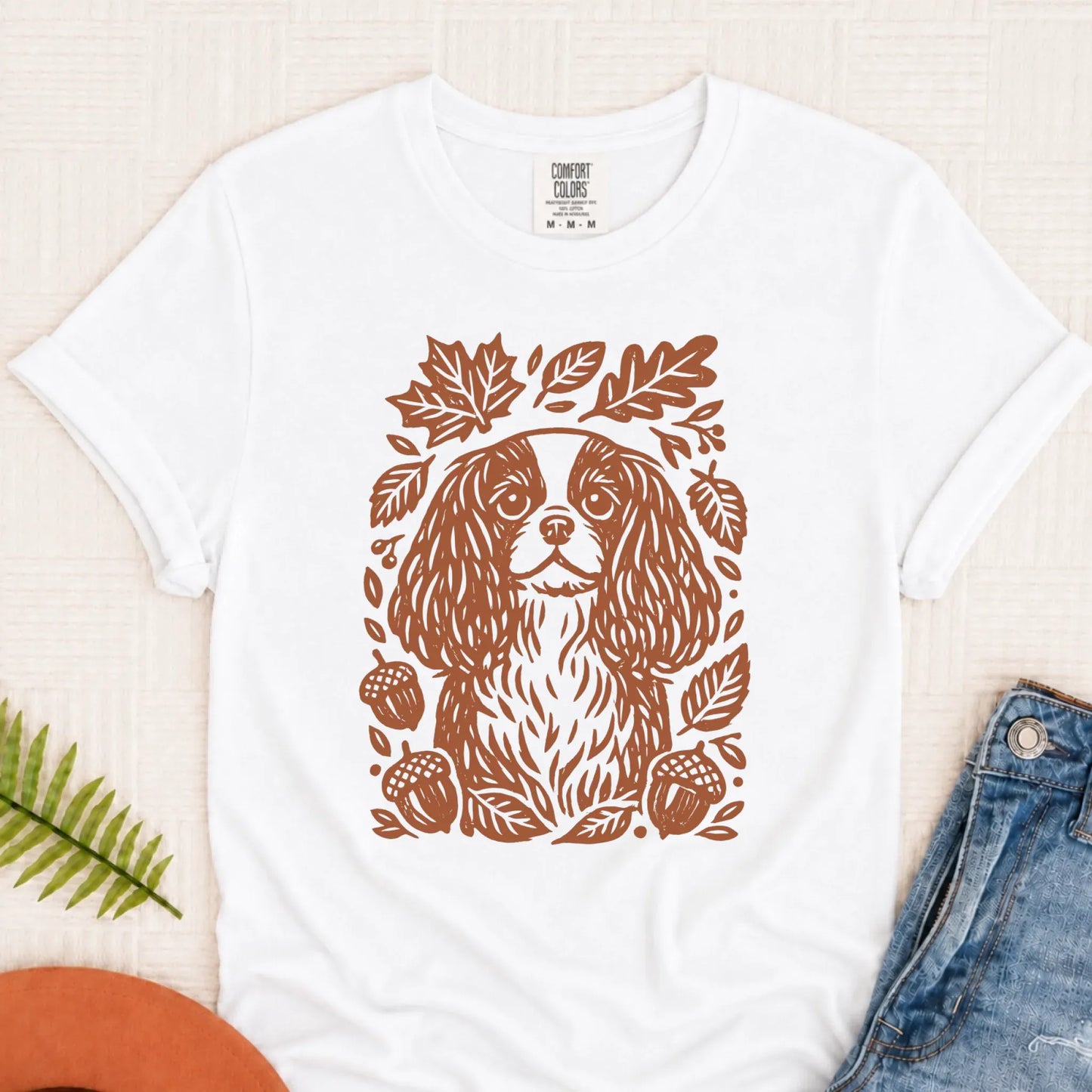 Cavalier Fall Autumn Leaves Unisex TShirt White