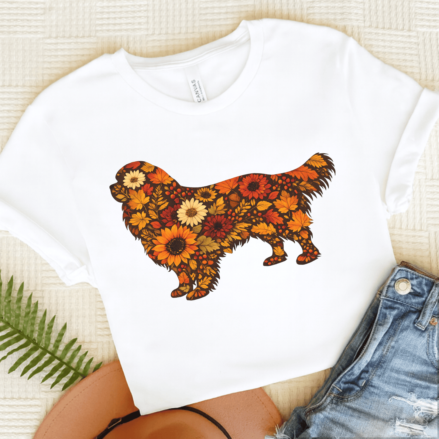 Cavalier Fall Floral Silhouette Unisex TShirt White
