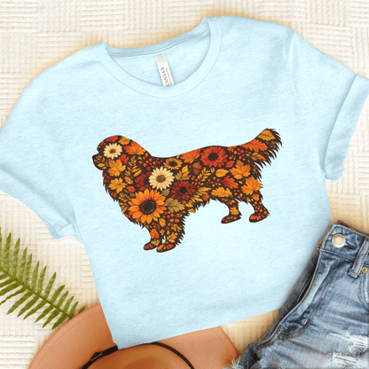 Cavalier Fall Floral Silhouette Unisex TShirt Heather Ice Blue