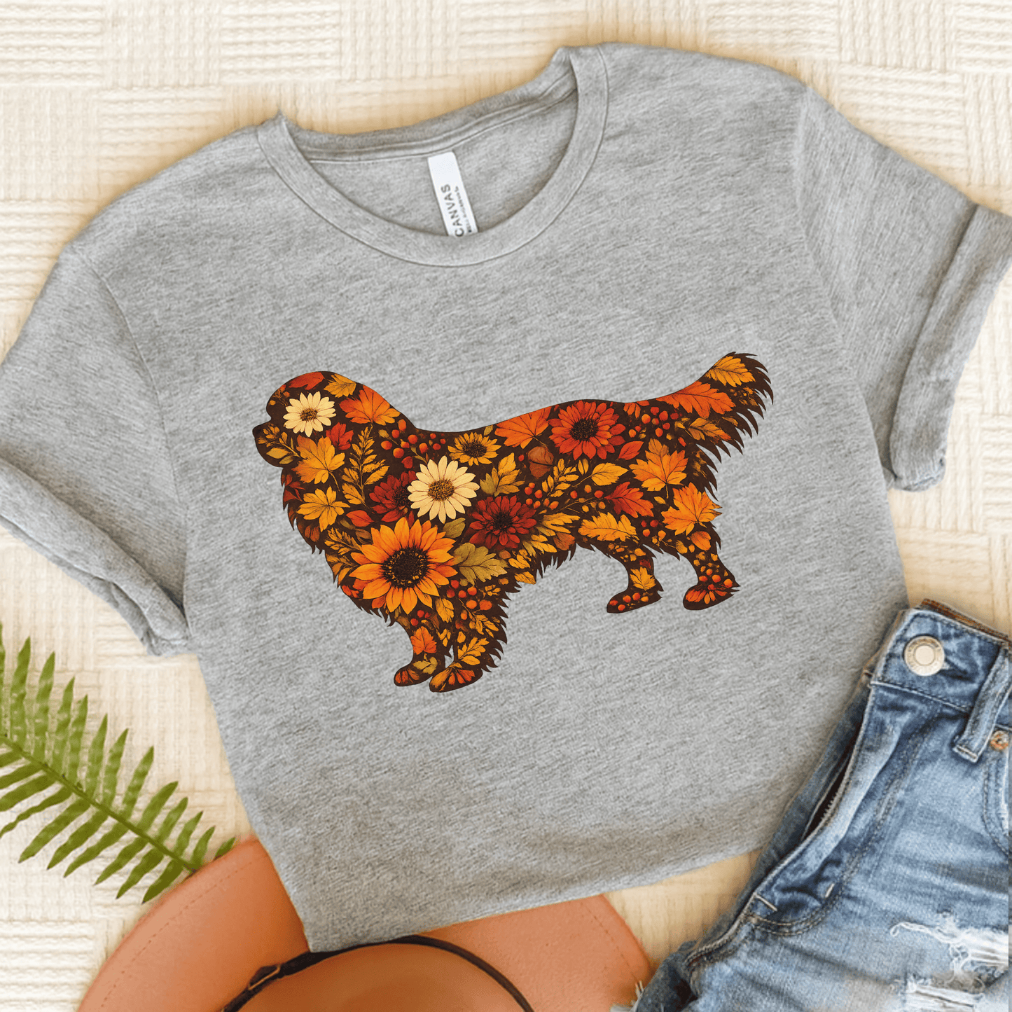 Cavalier Fall Floral Silhouette Unisex TShirt Athletic Heather