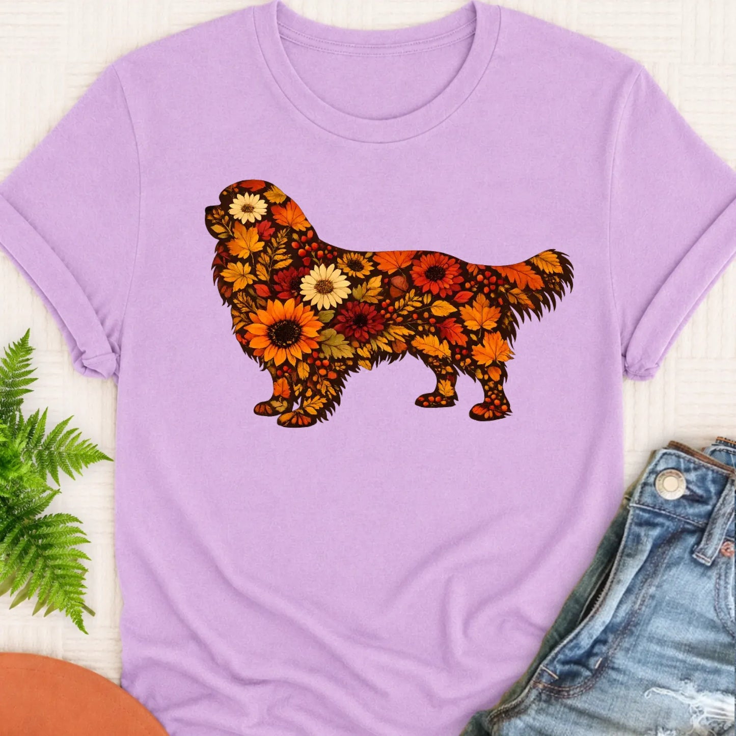 Cavalier Fall Leaves Silhouette Unisex TShirt Orchid