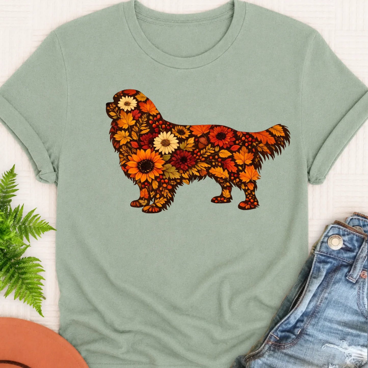 Cavalier Fall Leaves Silhouette Unisex TShirt Bay