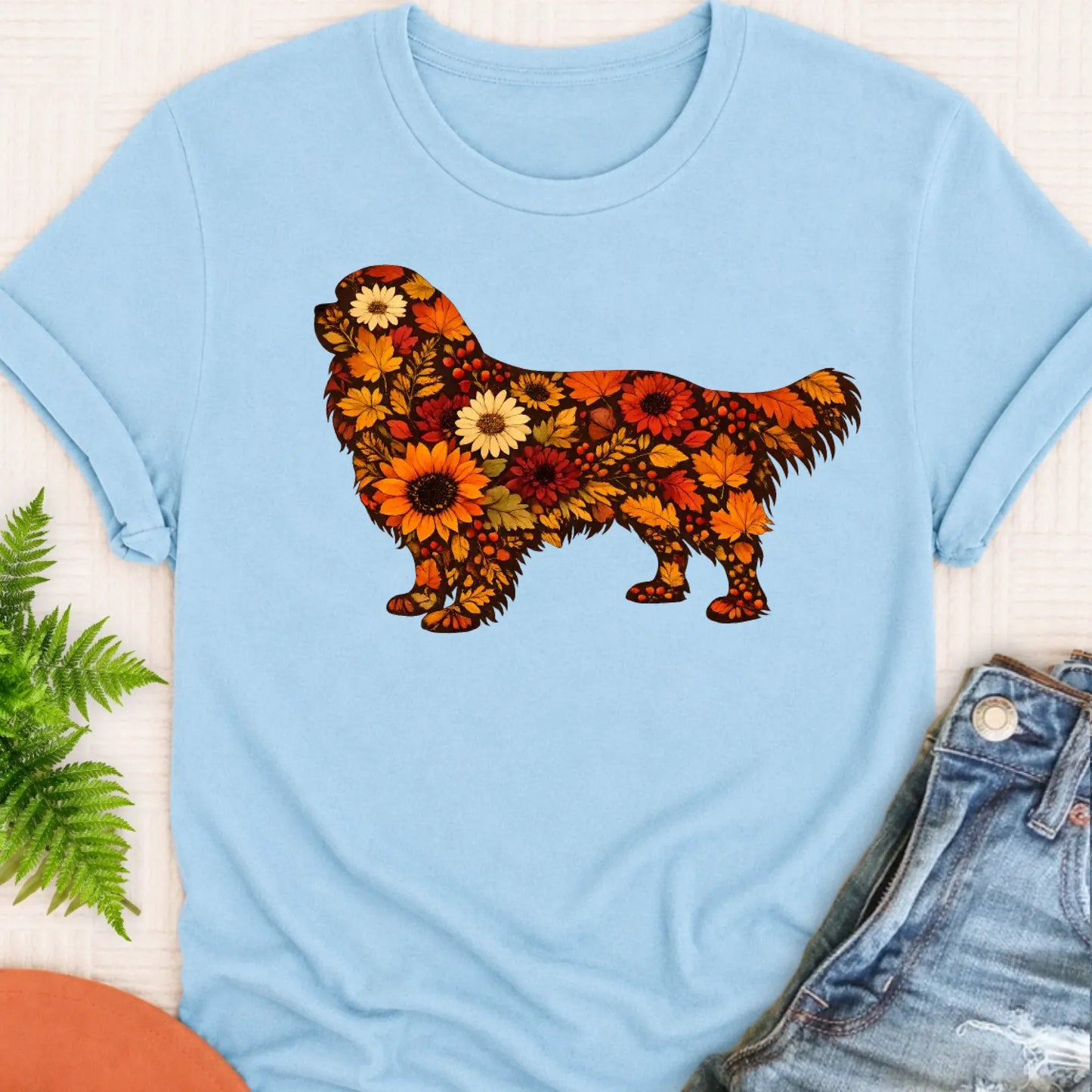 Cavalier Fall Leaves Silhouette Unisex TShirt Chambray