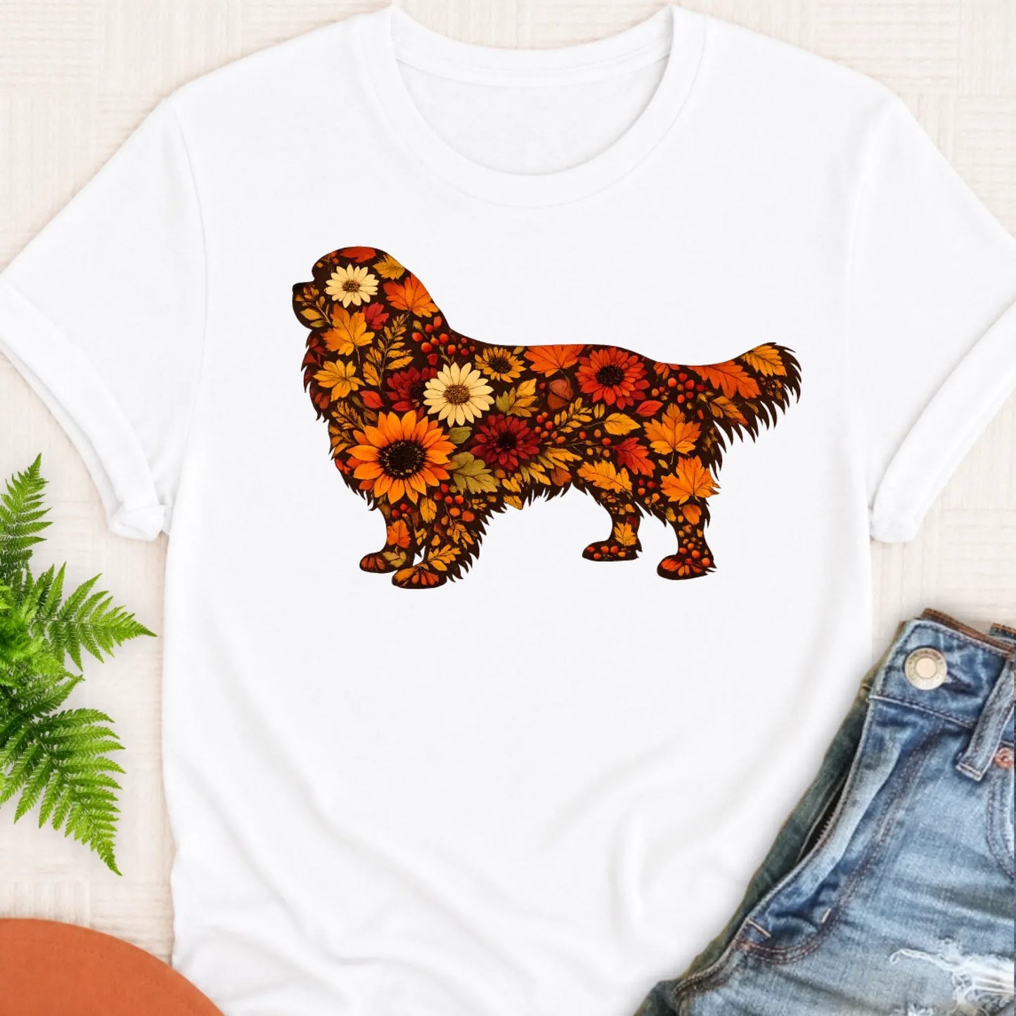 Cavalier Fall Leaves Silhouette Unisex TShirt White
