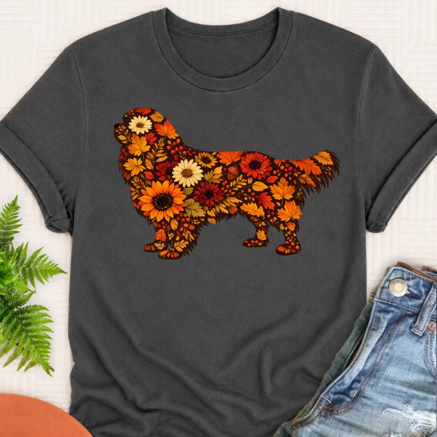 Cavalier Fall Leaves Silhouette Unisex TShirt Pepper