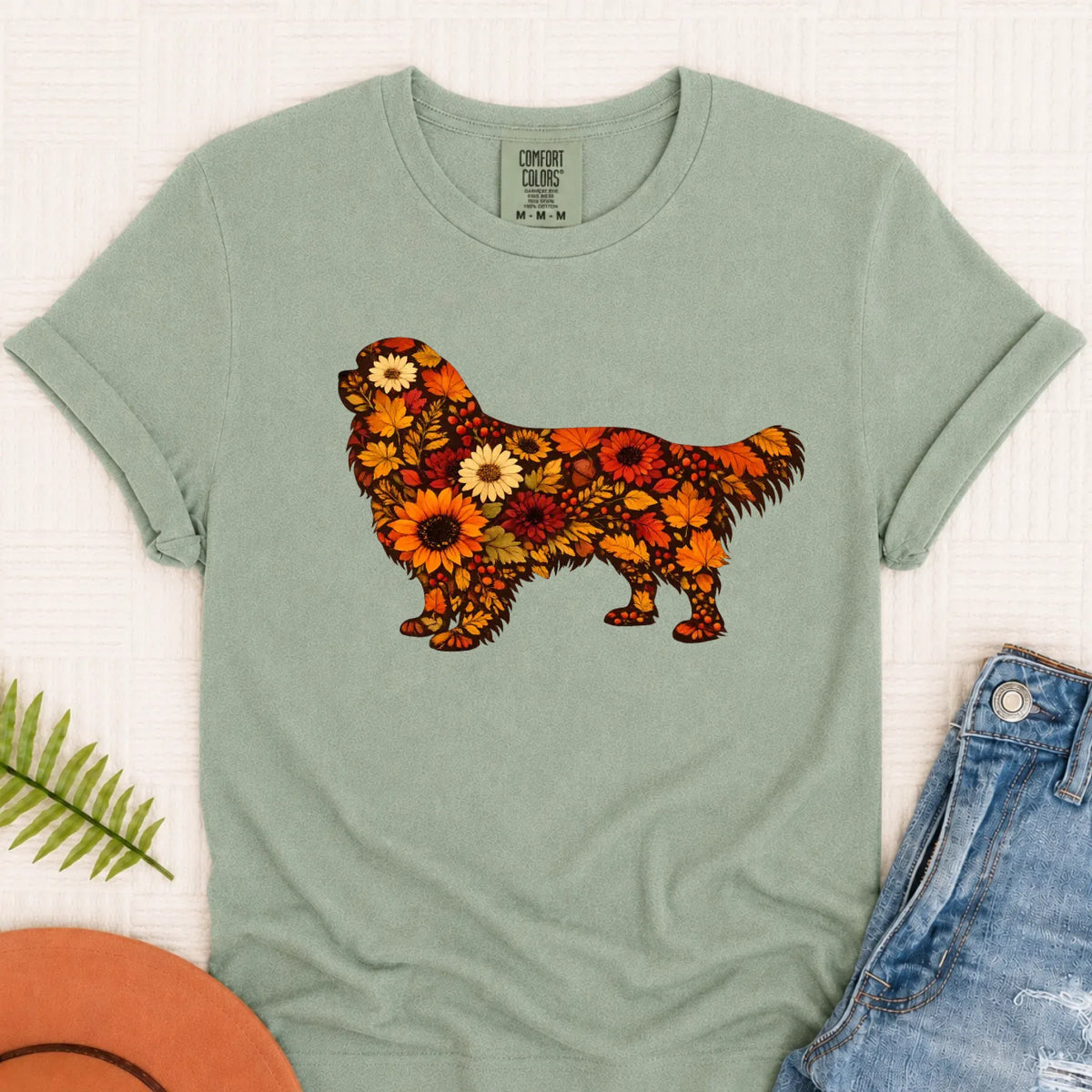 Cavalier Fall Leaves Silhouette Unisex TShirt Bay