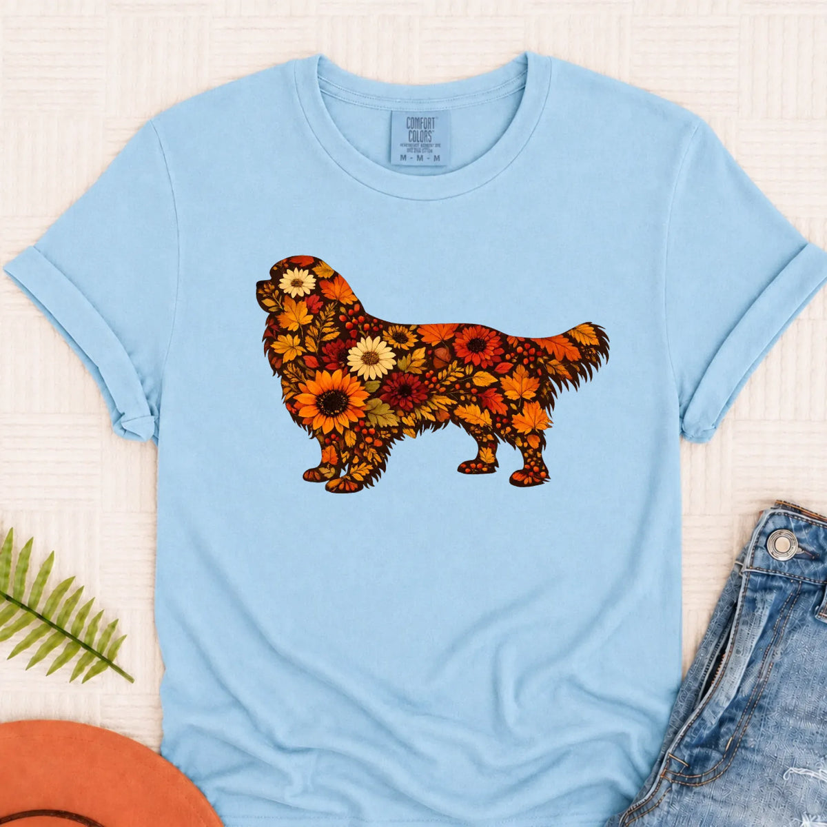 Cavalier Fall Leaves Silhouette Unisex TShirt Chambray
