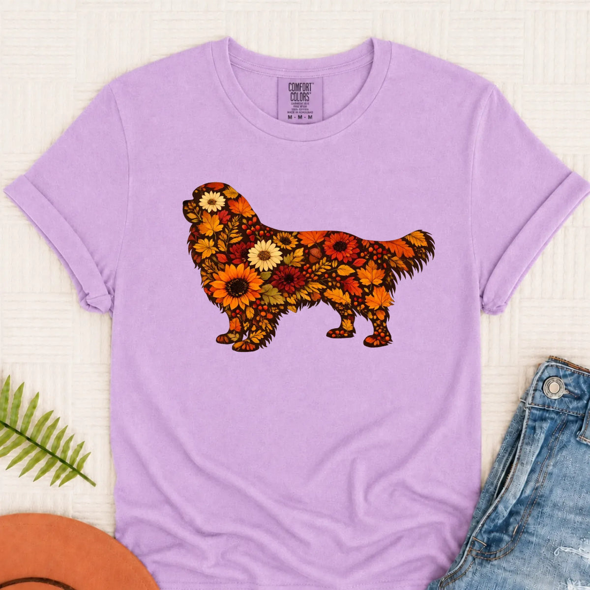 Cavalier Fall Leaves Silhouette Unisex TShirt Orchid