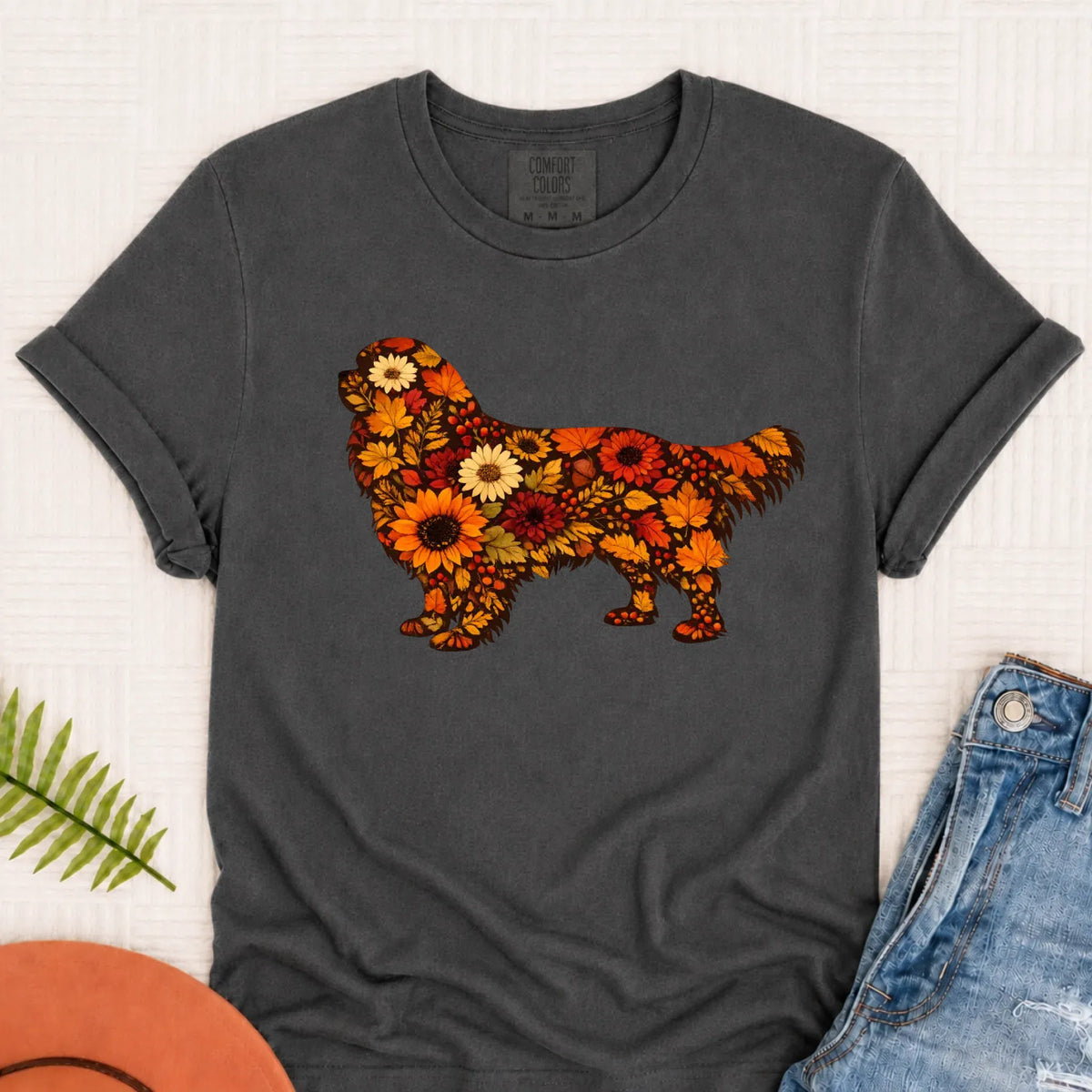 Cavalier Fall Leaves Silhouette Unisex TShirt Pepper