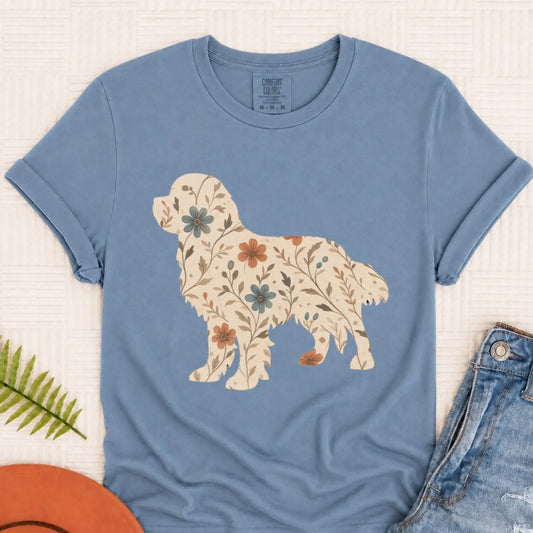 Cavalier Floral Gardening Silhouette Unisex TShirt Blue Jean
