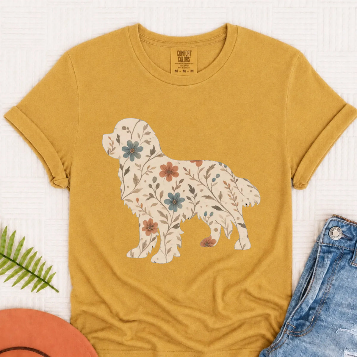 Cavalier Floral Gardening Silhouette Unisex TShirt Mustard