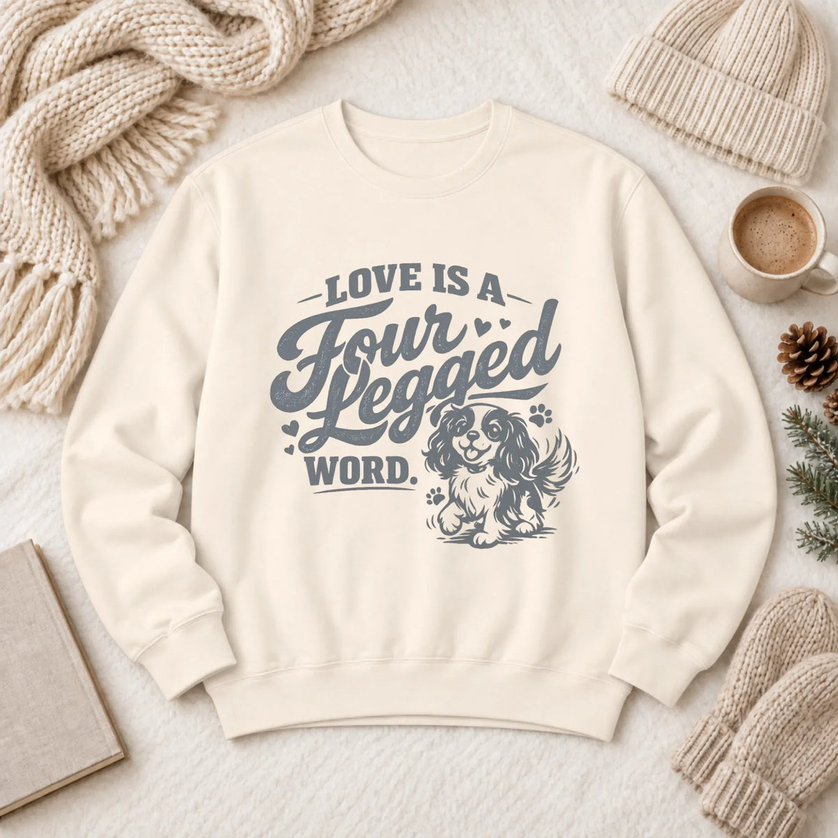 Cavalier Four Legged Love Unisex Sweatshirt Ivory