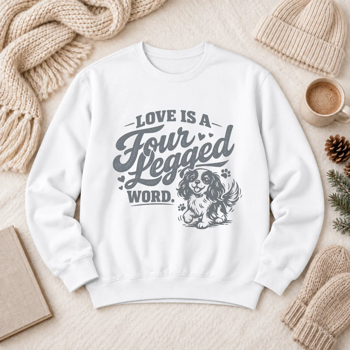 Cavalier Four Legged Love Unisex Sweatshirt White