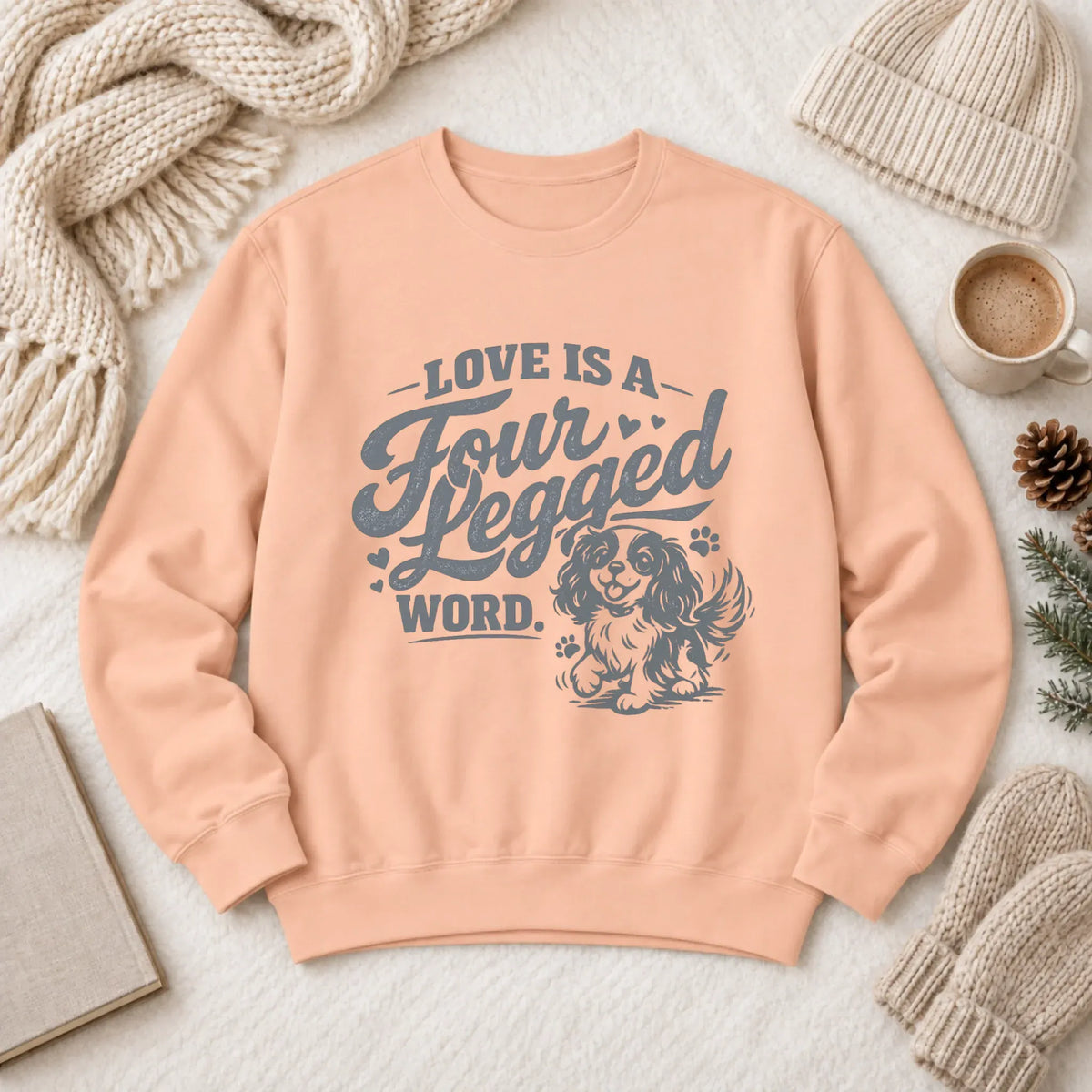 Cavalier Four Legged Love Unisex Sweatshirt Peachy