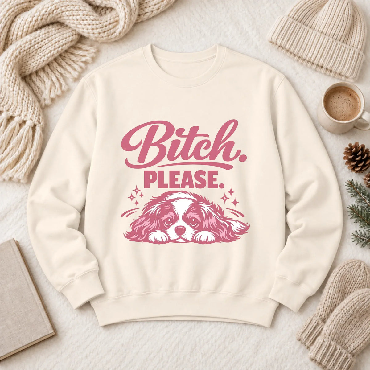 Custom Cavalier Funny Bitch Please Unisex Sweatshirt Ivory