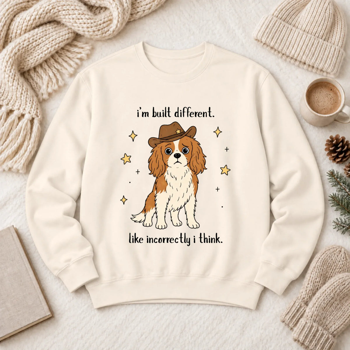 Cavalier Funny Built Different Unisex Sweatshirt Ivory