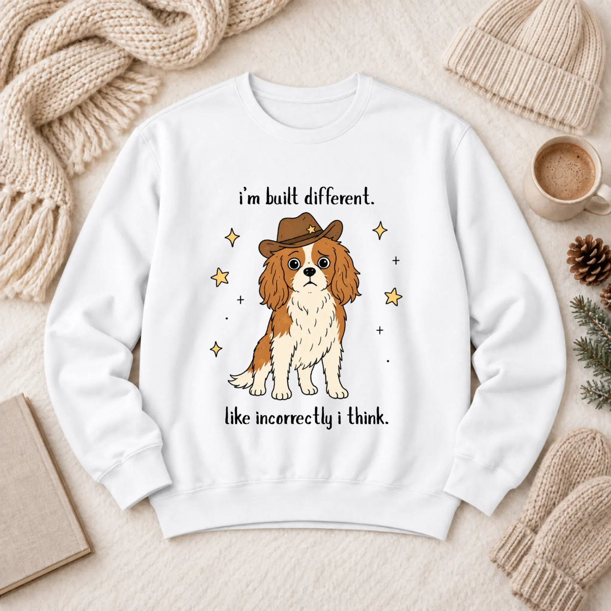 Cavalier Funny Built Different Unisex Sweatshirt White