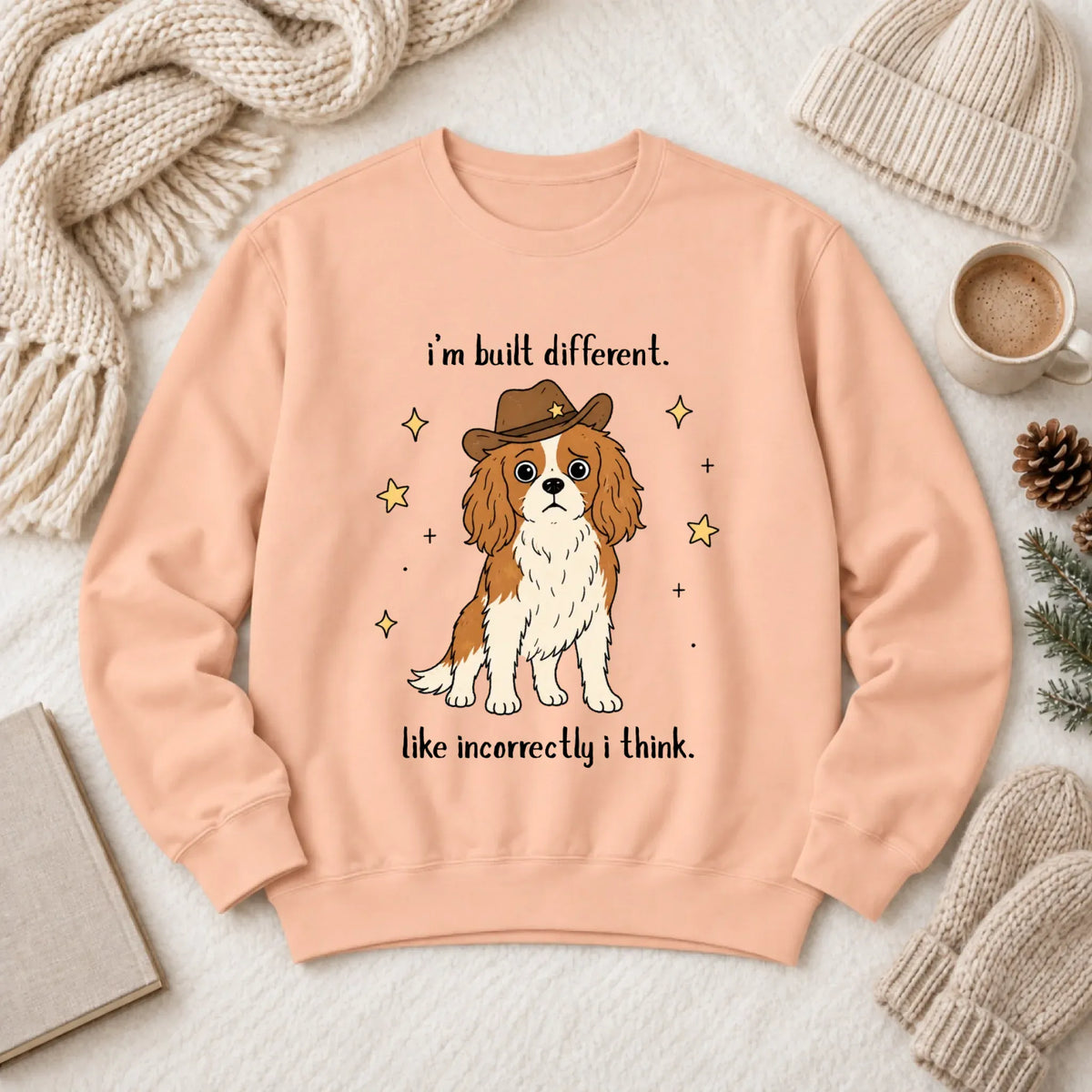 Cavalier Funny Built Different Unisex Sweatshirt Peachy