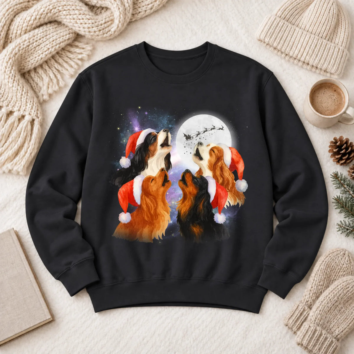 Cavalier Funny Christmas Howliday Unisex Sweatshirt Black