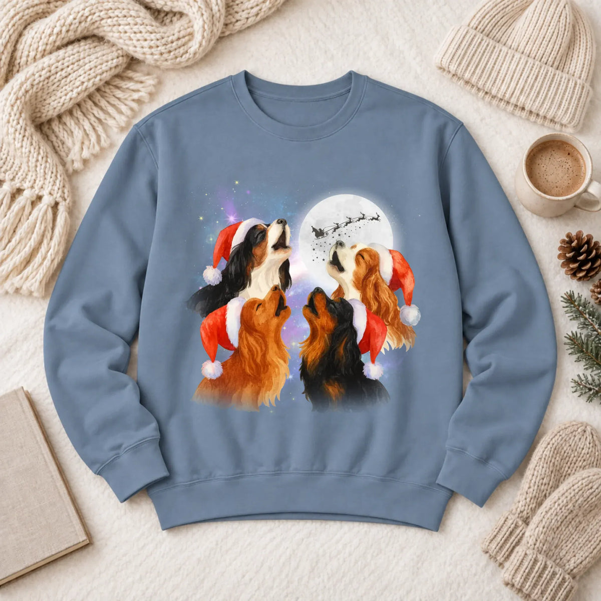 Cavalier Funny Christmas Howliday Unisex Sweatshirt Blue Jean