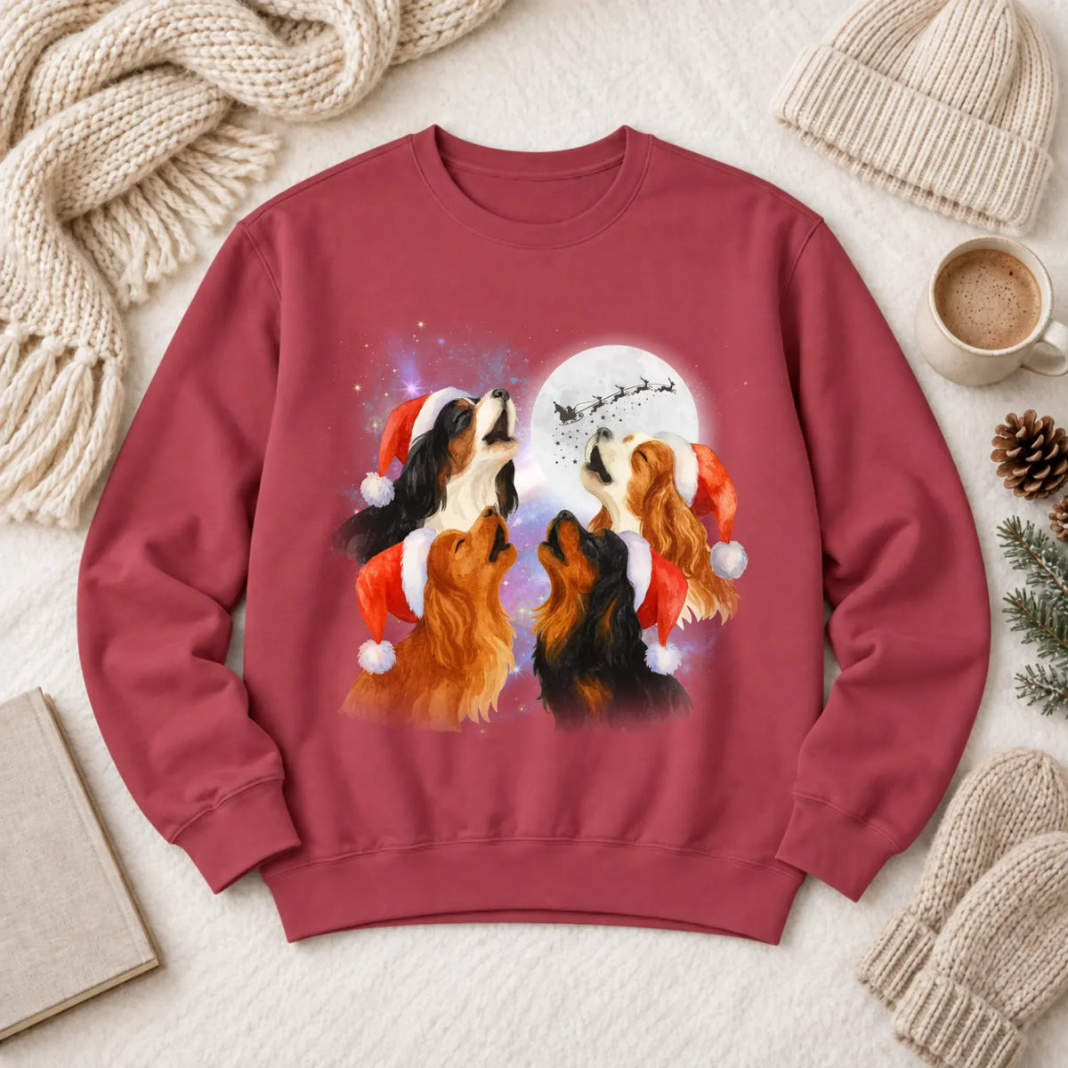 Cavalier Funny Christmas Howliday Unisex Sweatshirt Crimson