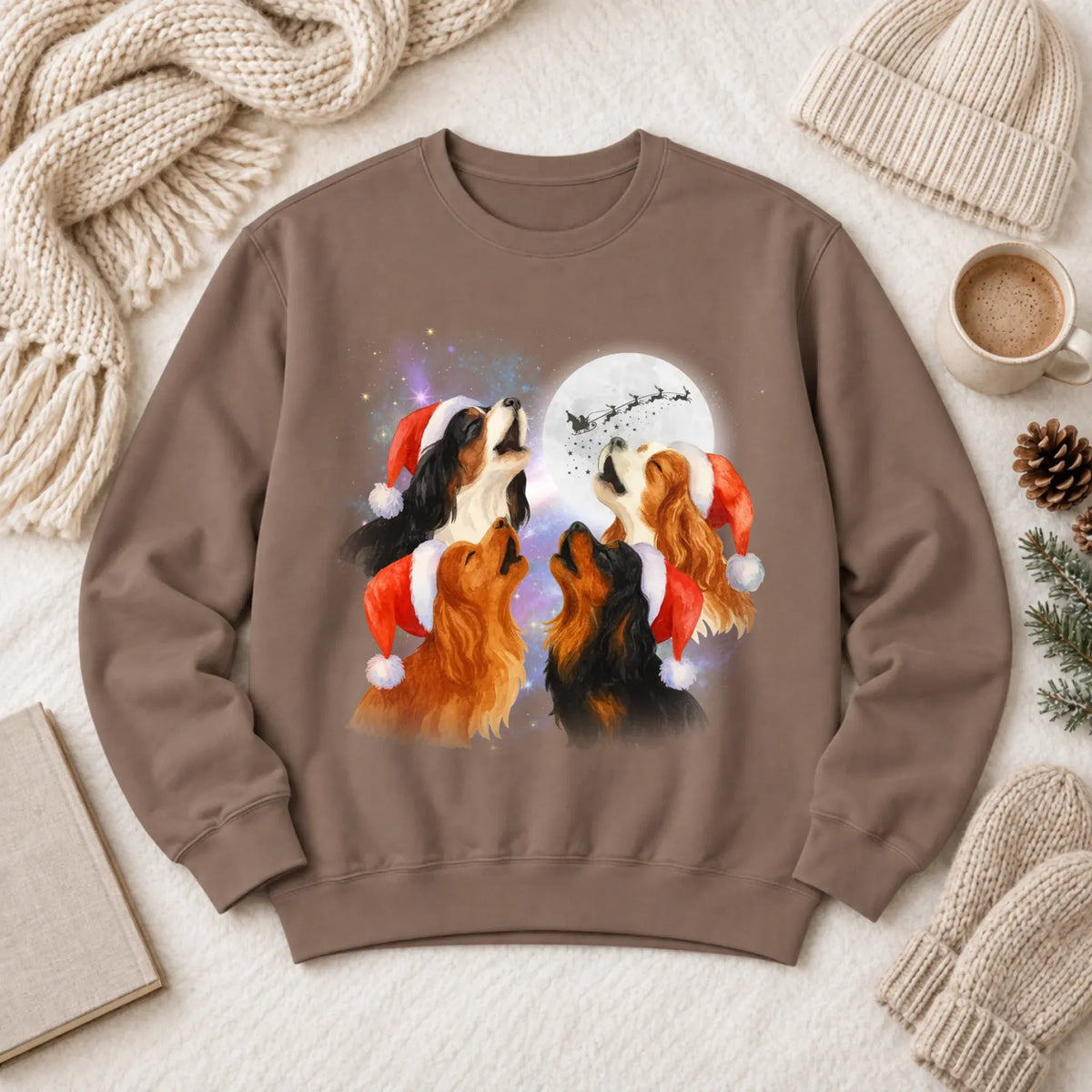 Cavalier Funny Christmas Howliday Unisex Sweatshirt Espresso