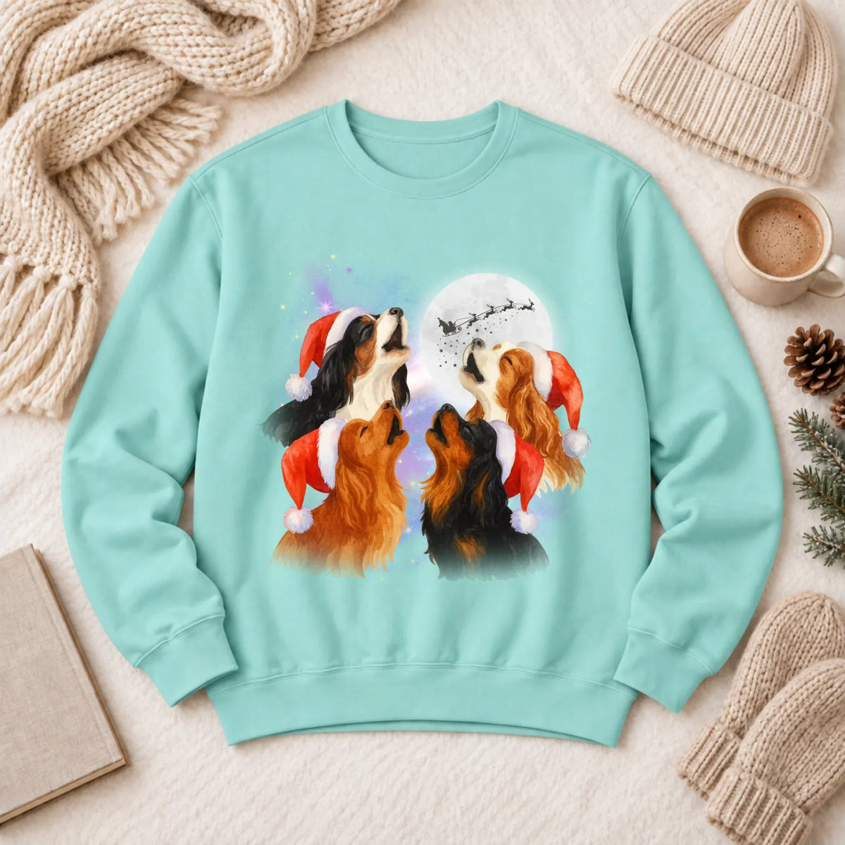 Cavalier Funny Christmas Howliday Unisex Sweatshirt Chalky Mint