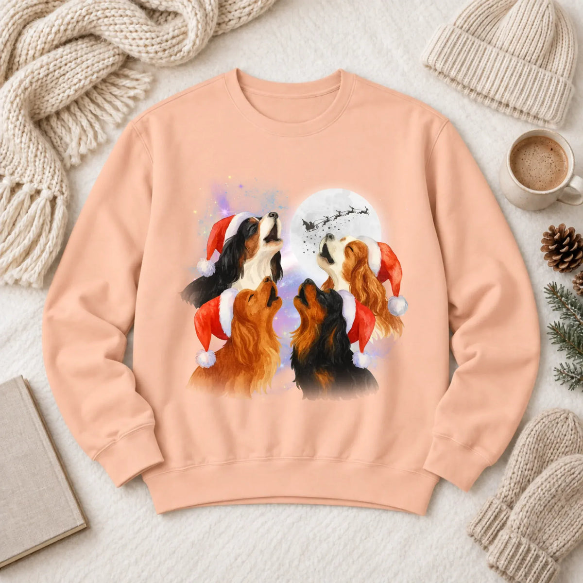 Cavalier Funny Christmas Howliday Unisex Sweatshirt Peachy