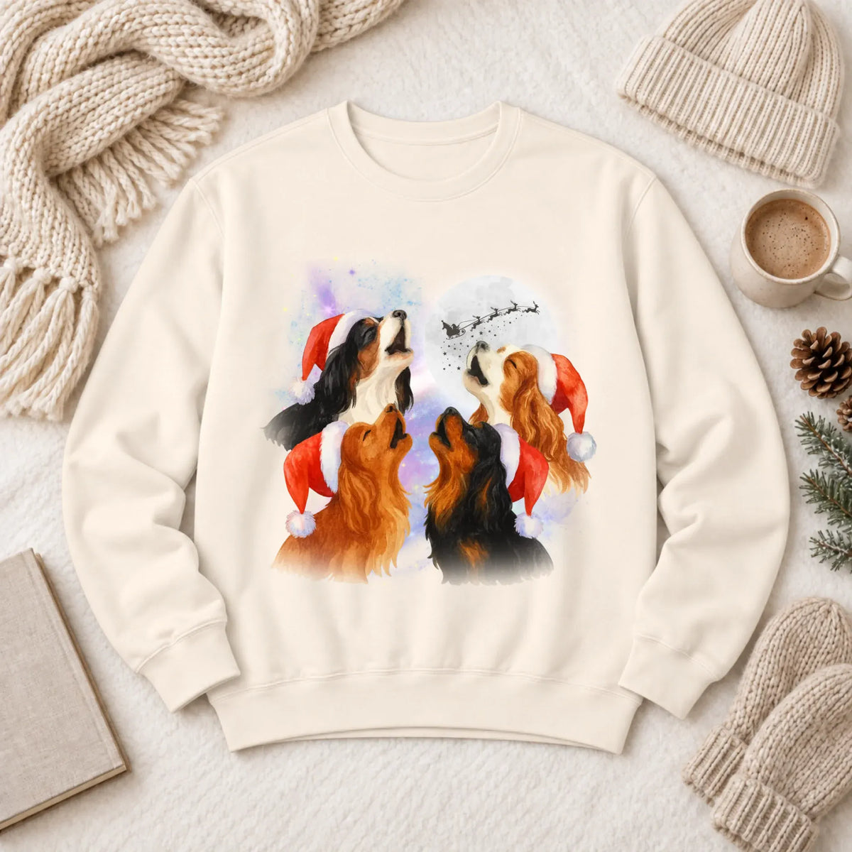 Cavalier Funny Christmas Howliday Unisex Sweatshirt Ivory