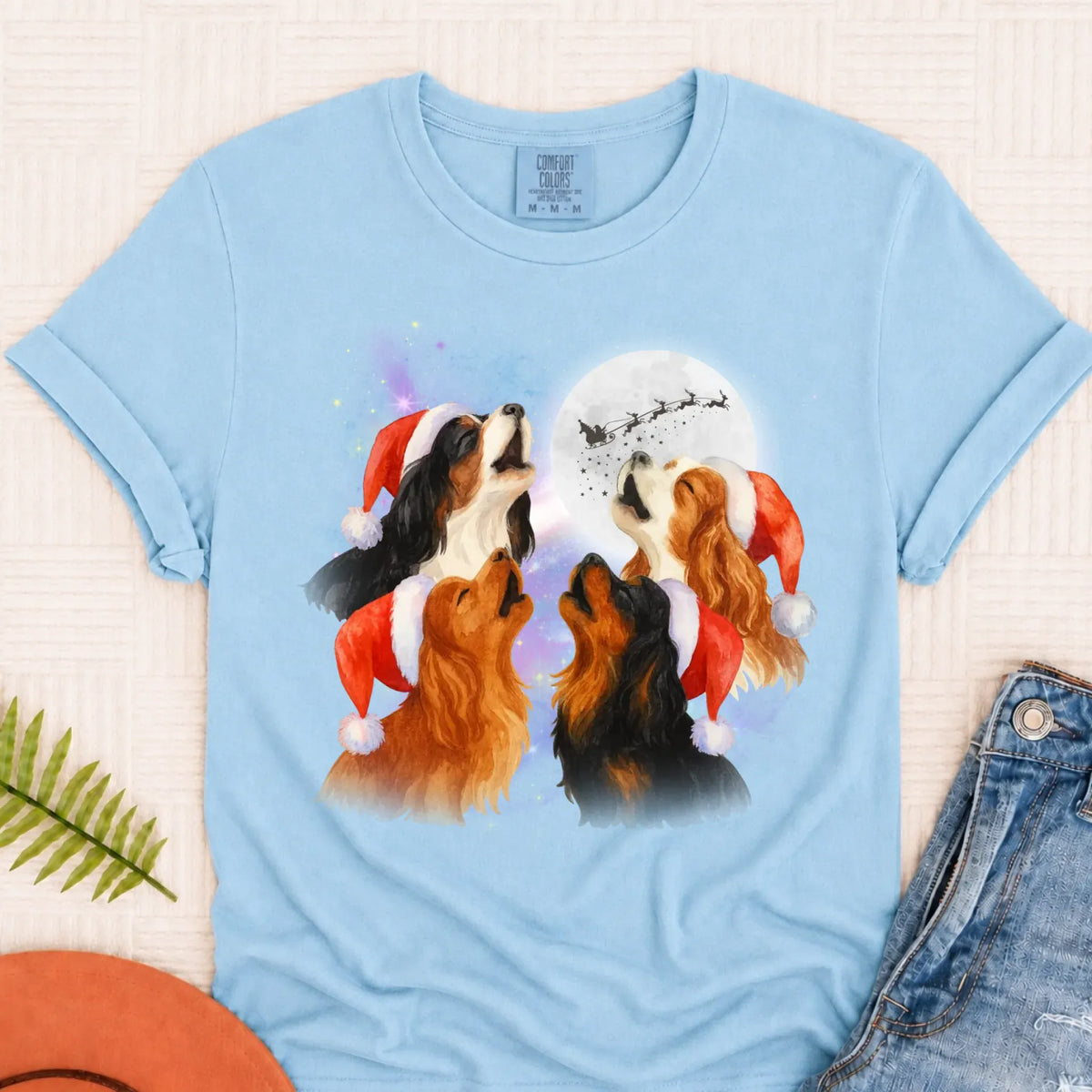 Cavalier Funny Christmas Howliday Unisex TShirt Chambray
