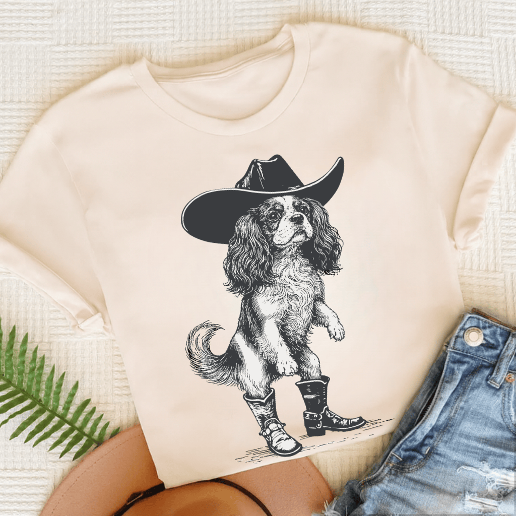 Cavalier Funny Cowboy Unisex TShirt Natural