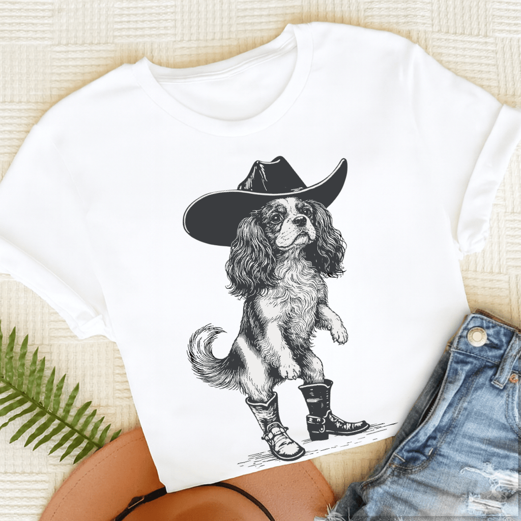 Cavalier Funny Cowboy Unisex TShirt White