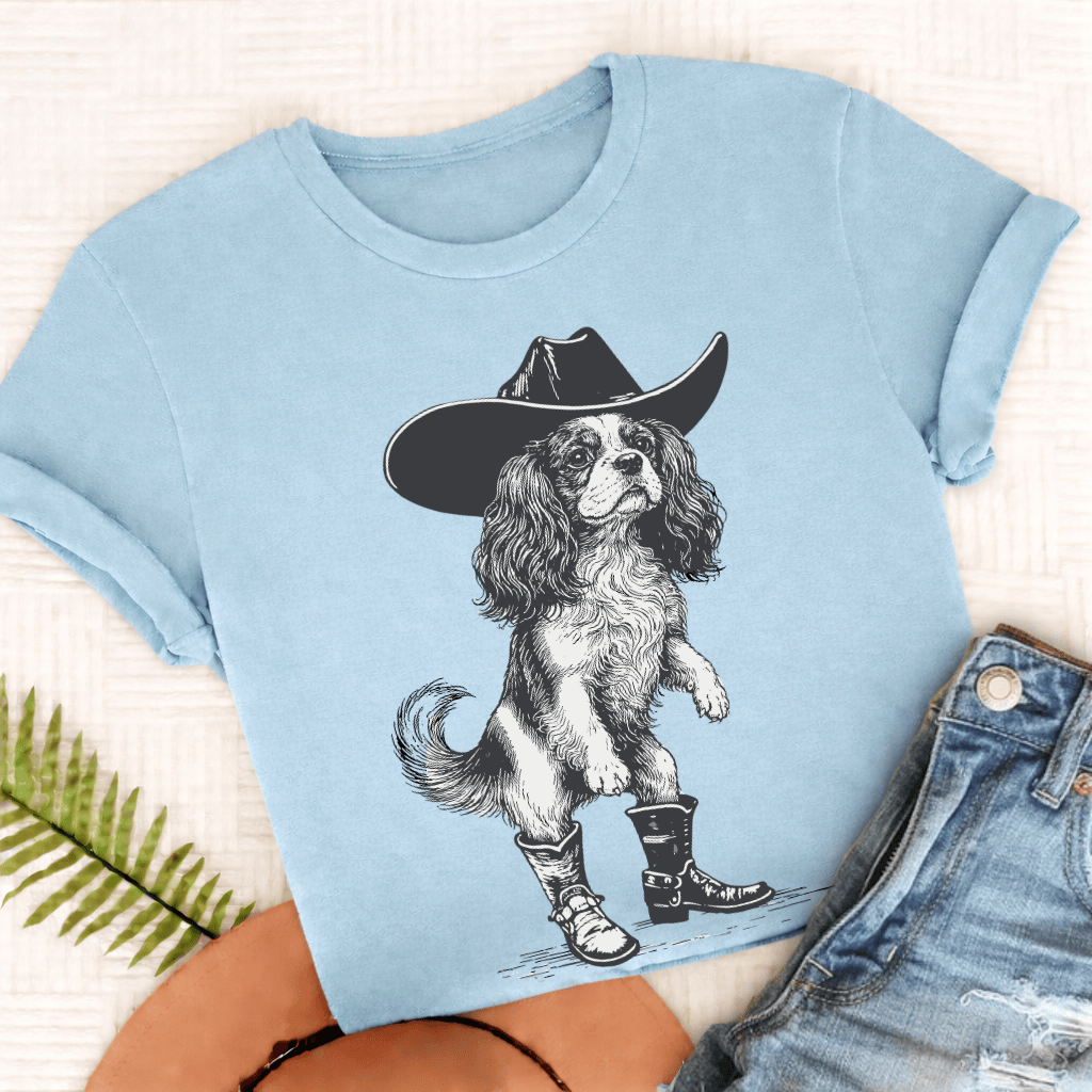 Cavalier Funny Cowboy Unisex TShirt Comfort Colors Chambray