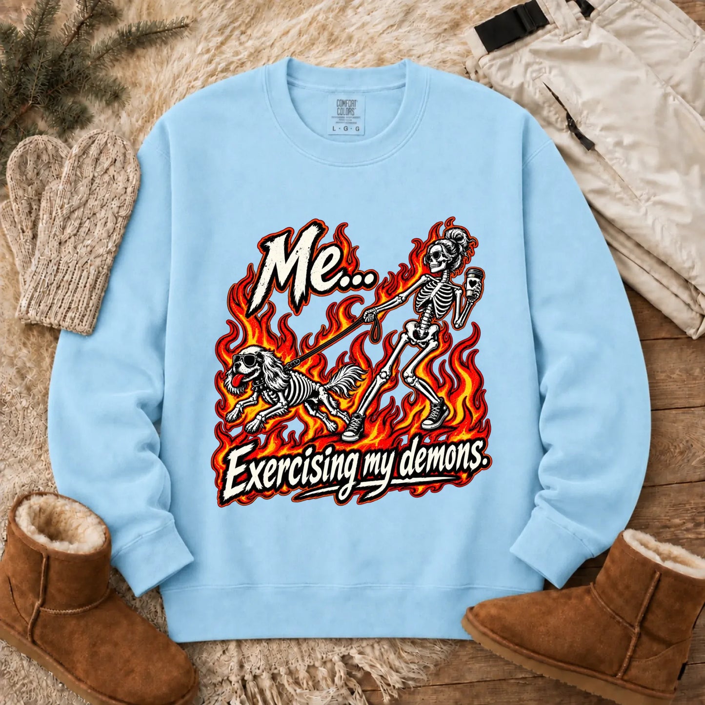 Sweatshirt Chambray / S Cavalier Funny Demons Halloween Unisex Sweatshirt