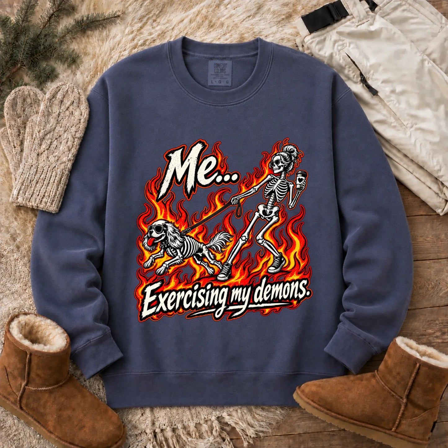 Sweatshirt Denim / S Cavalier Funny Demons Halloween Unisex Sweatshirt
