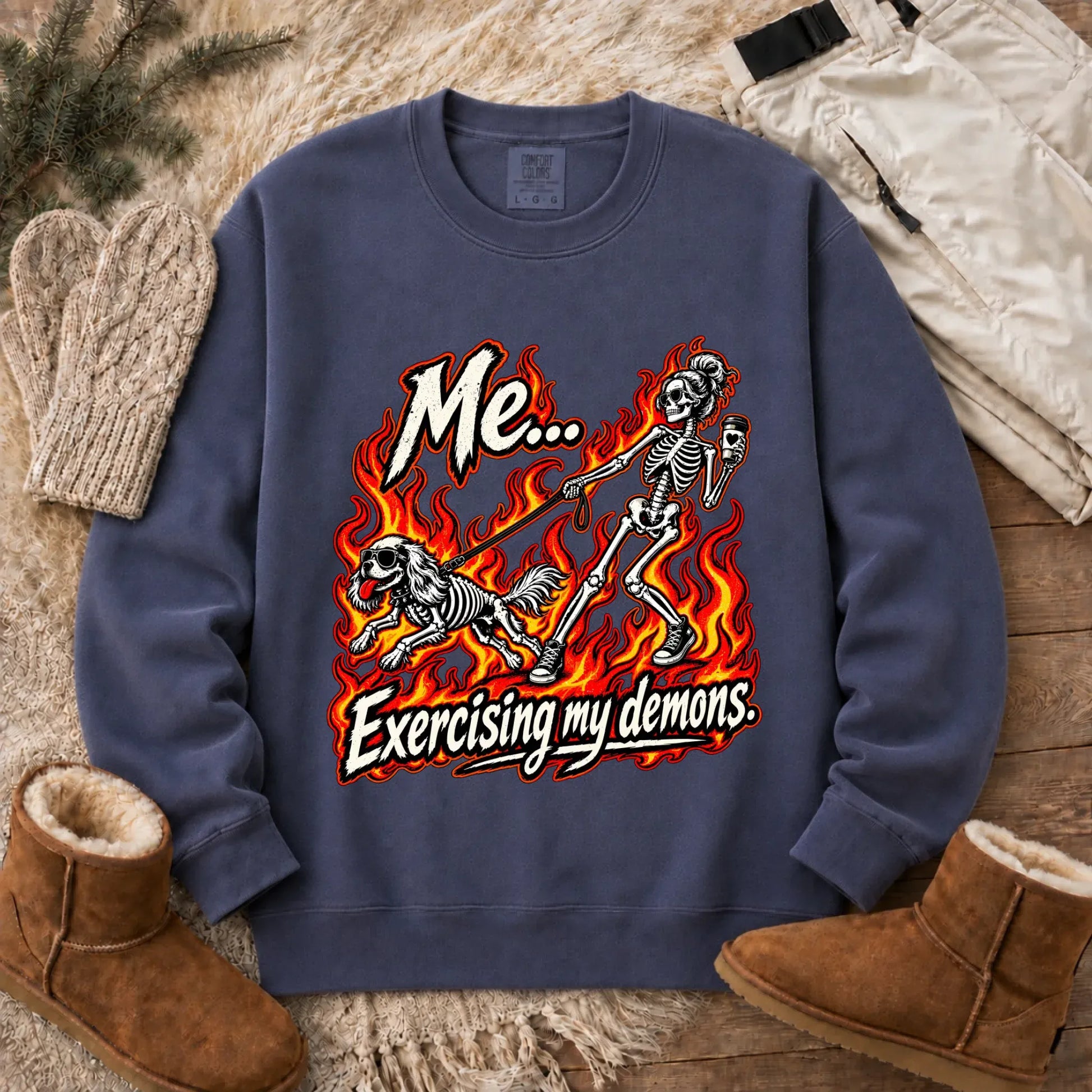 Sweatshirt Denim / S Cavalier Funny Demons Halloween Unisex Sweatshirt