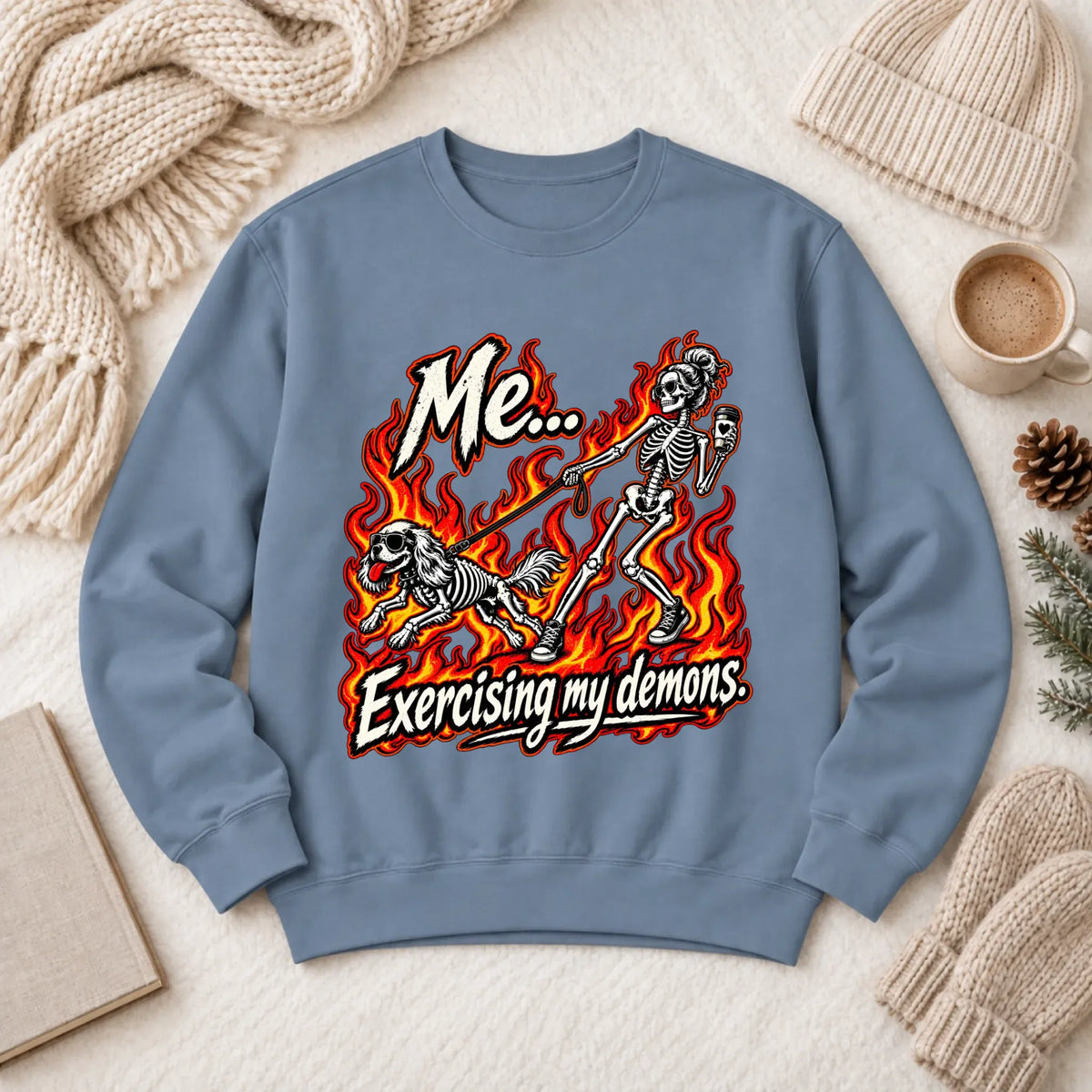 Cavalier Funny Demons Halloween Unisex Sweatshirt Blue Jean