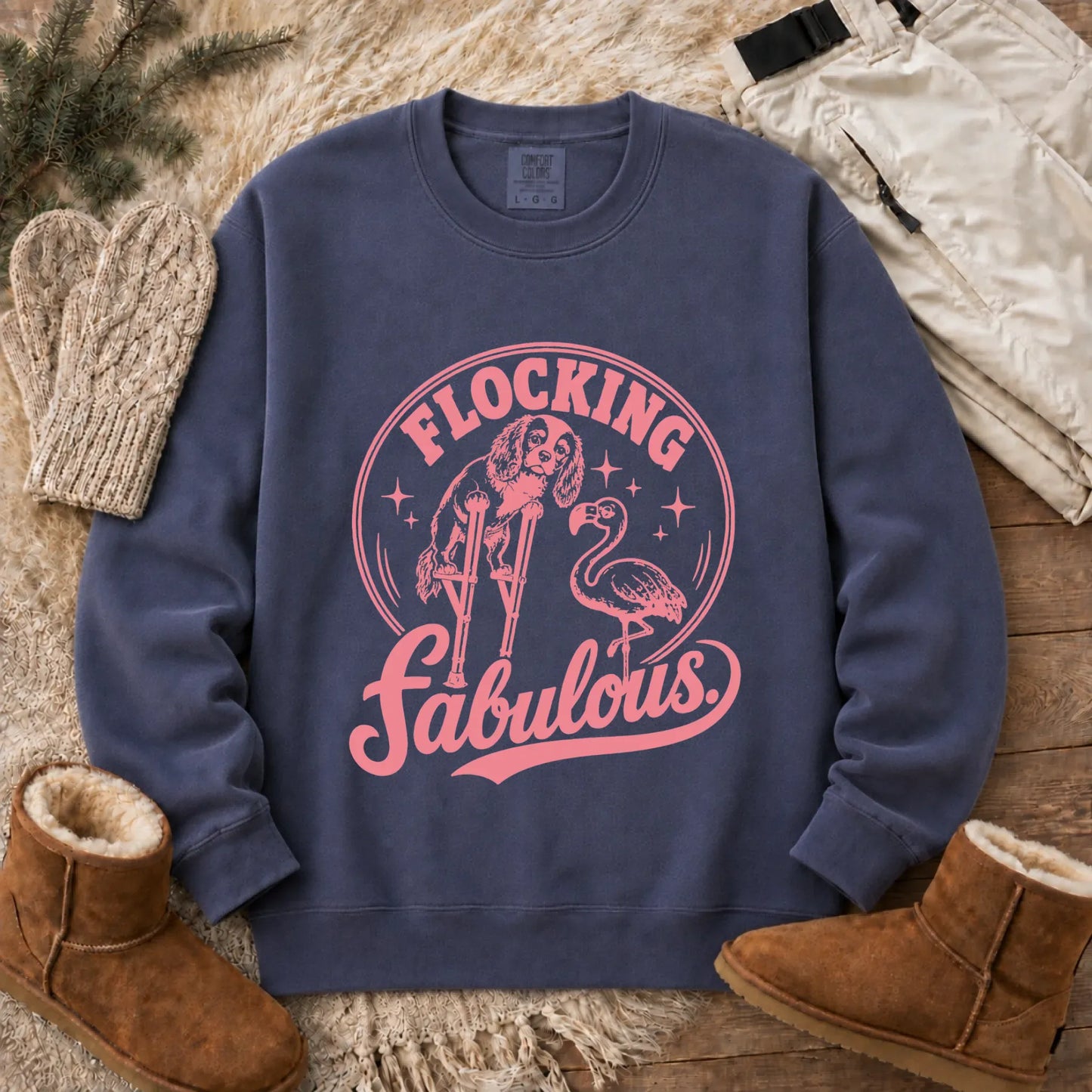 Cavalier Funny Florida Flamingo Unisex Sweatshirt Denim
