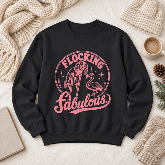 Cavalier Funny Florida Flamingo Unisex Sweatshirt 1466 LW Sweatshirt Dark Black