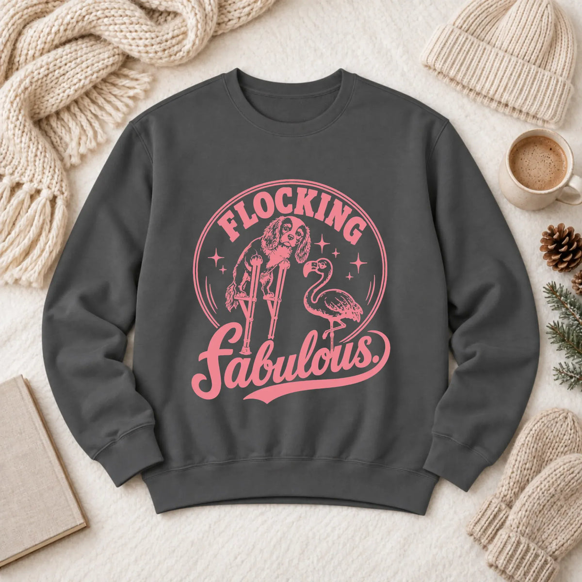 Cavalier Funny Florida Flamingo Unisex Sweatshirt 1466 LW Sweatshirt Dark Pepper