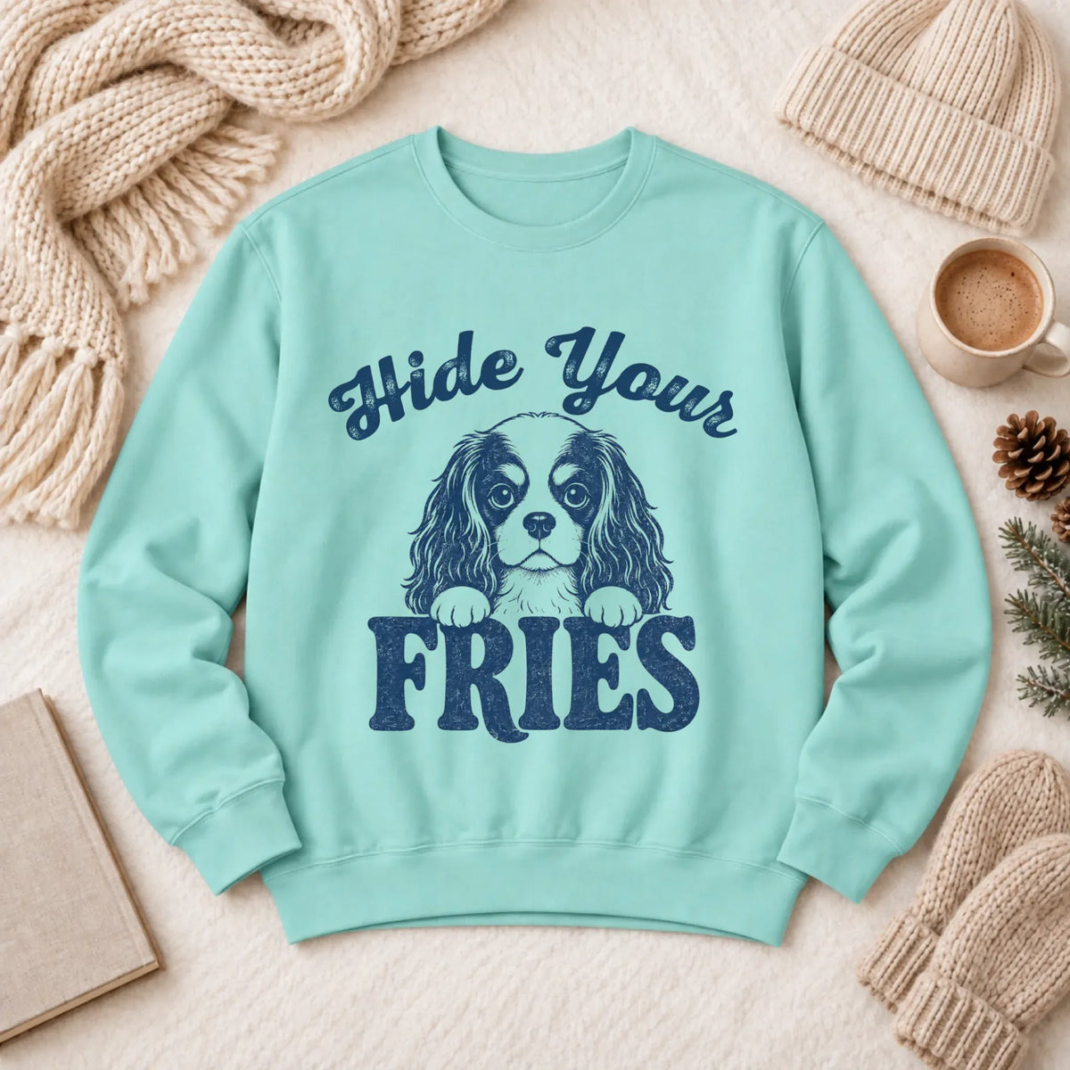 Cavalier Funny Foodie Fries Unisex Sweatshirt Chalky Mint