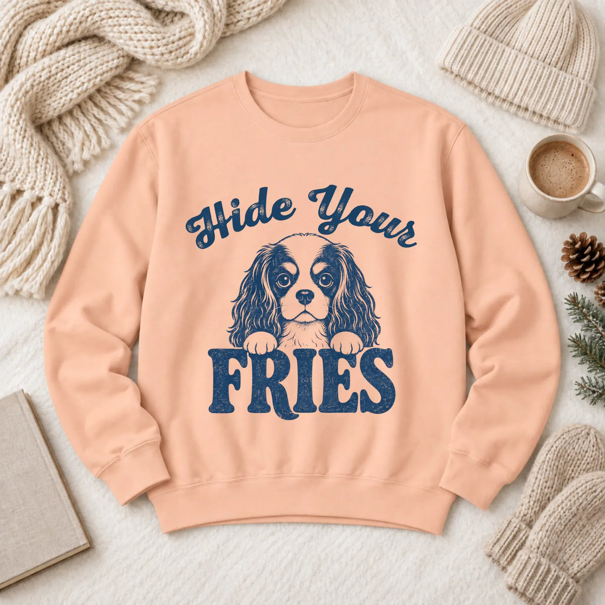 Cavalier Funny Foodie Fries Unisex Sweatshirt Peachy