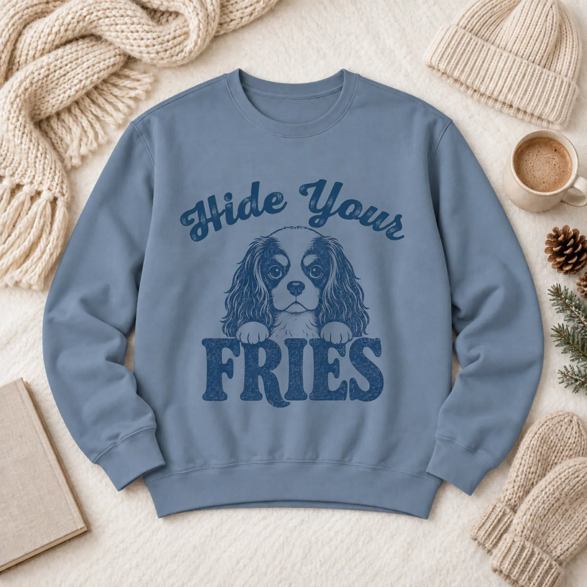 Cavalier Funny Foodie Fries Unisex Sweatshirt Blue Jean