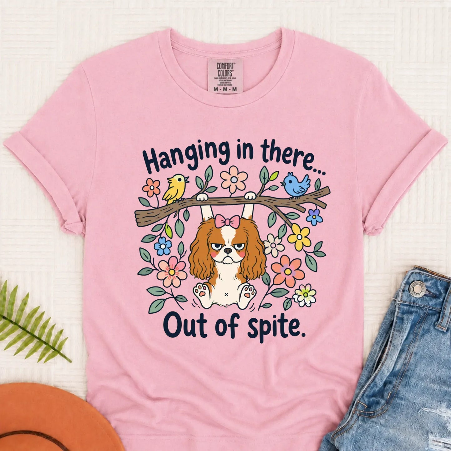 Cavalier Funny Hang In There Unisex TShirt Blossom
