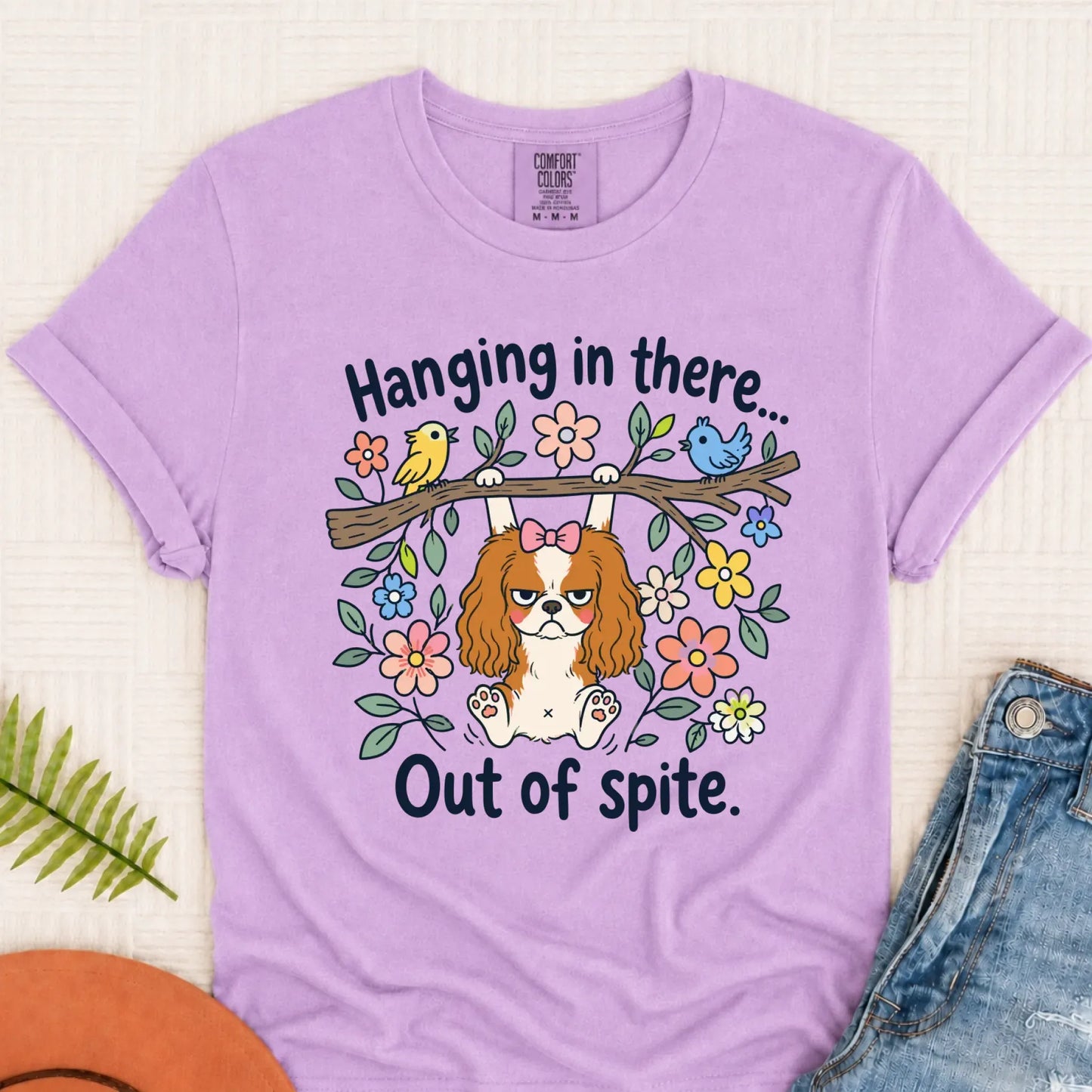 Cavalier Funny Hang In There Unisex TShirt Orchid