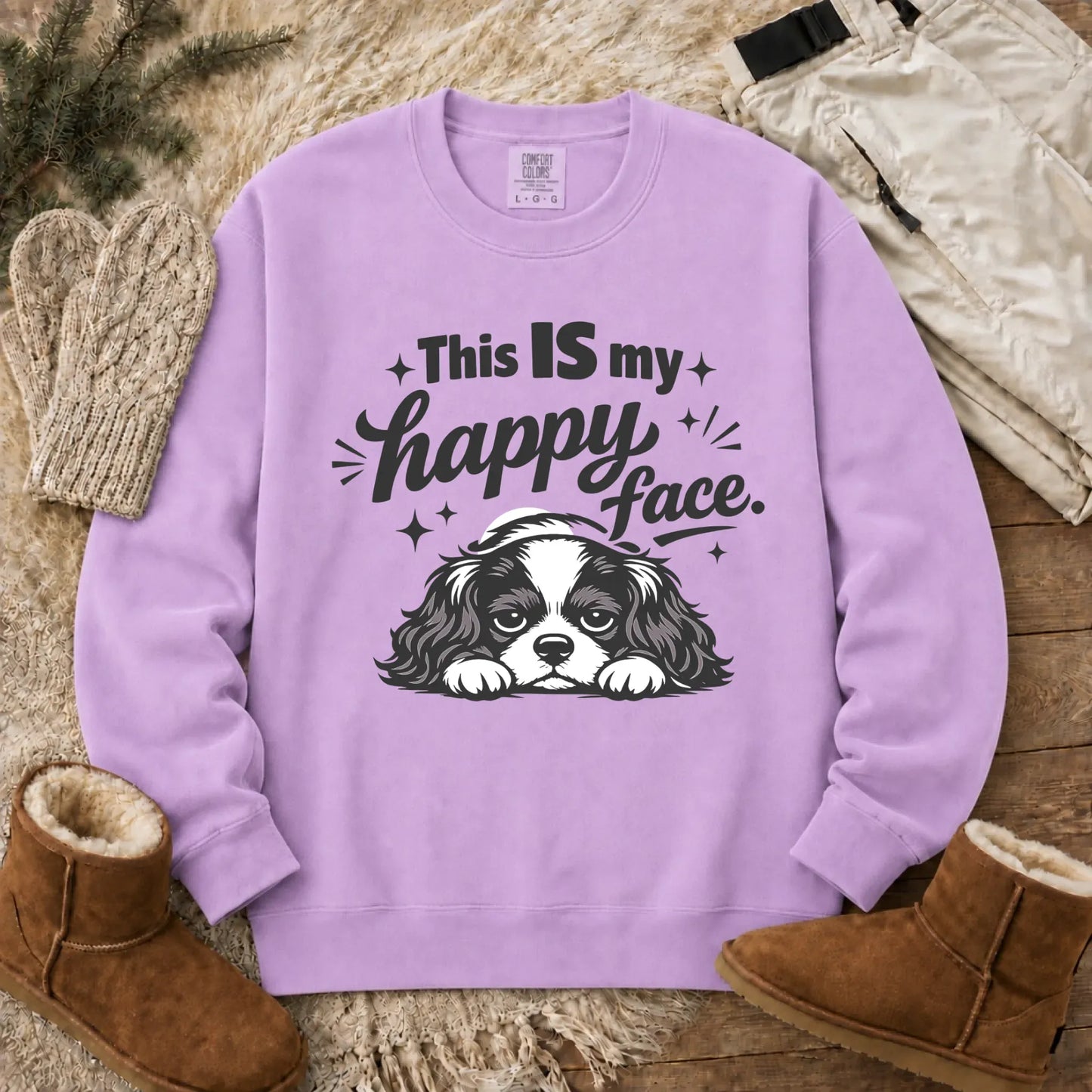 Cavalier Funny Happy Face Unisex Sweatshirt Orchid